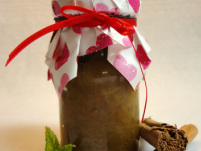 A jar of spicy rhubarb and fig compote